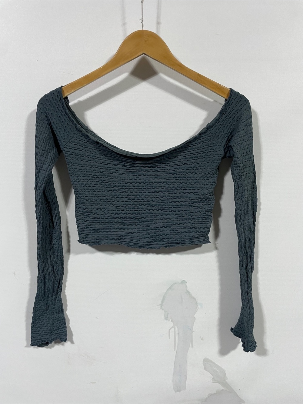 Intimately free people Smocked Off-Shoulder Long Sleeve Crop Top in Charcoal